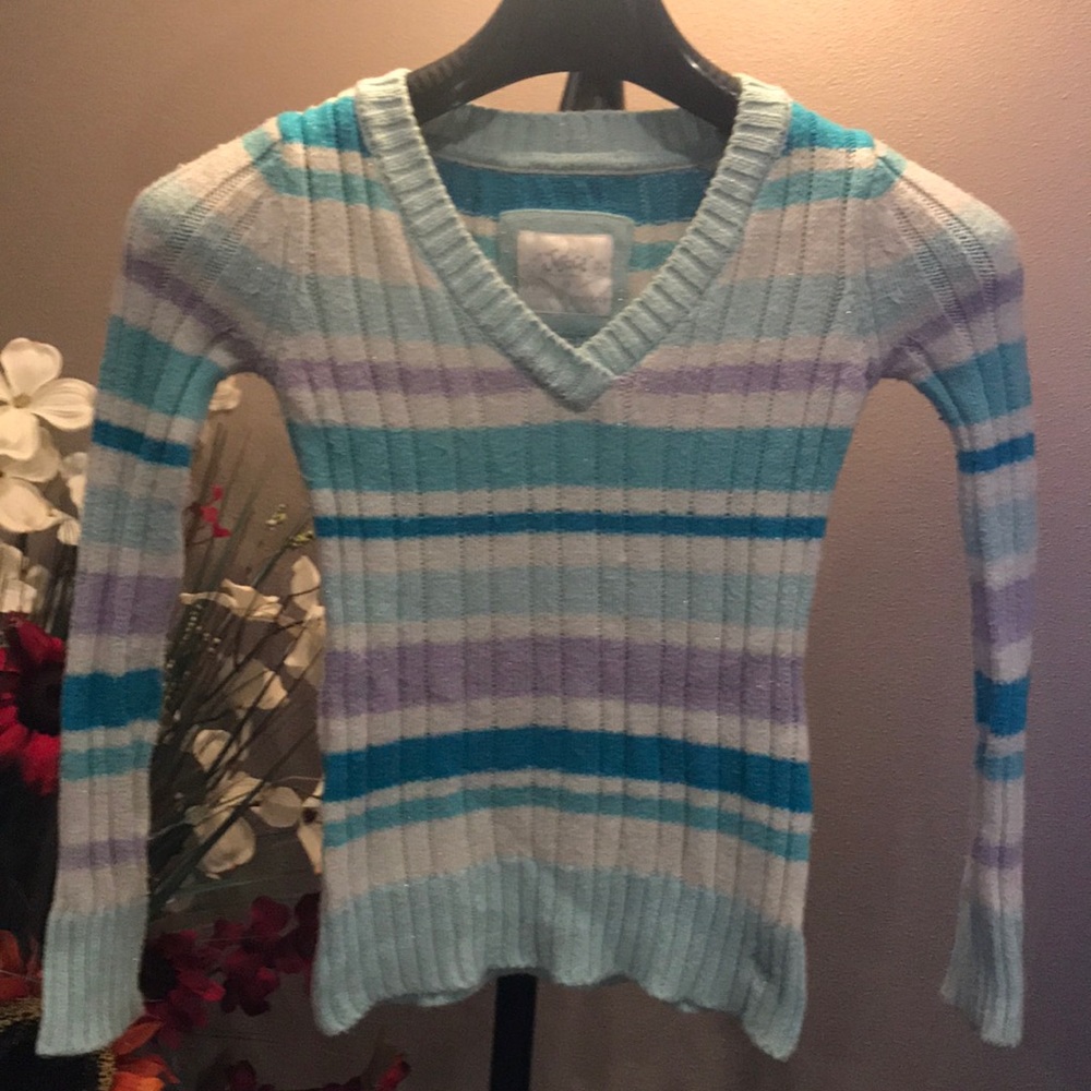 Child Justice striped sweater blue teal lavender